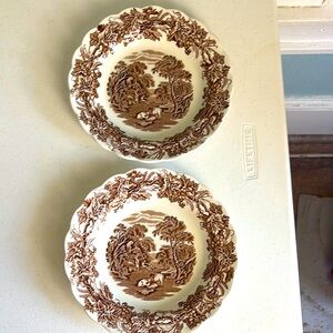 Set of 2 Booths Vintage Brown and Cream British Scenery Bowls 8.25”